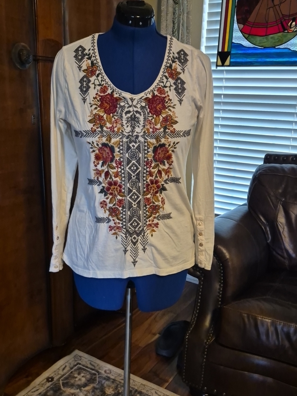 Johnny Was "Zaret"  Embroidered Long Button Sleeve Sz. S.(#2099C).